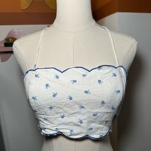 H&M Linen-Blend Scalloped Floral Top